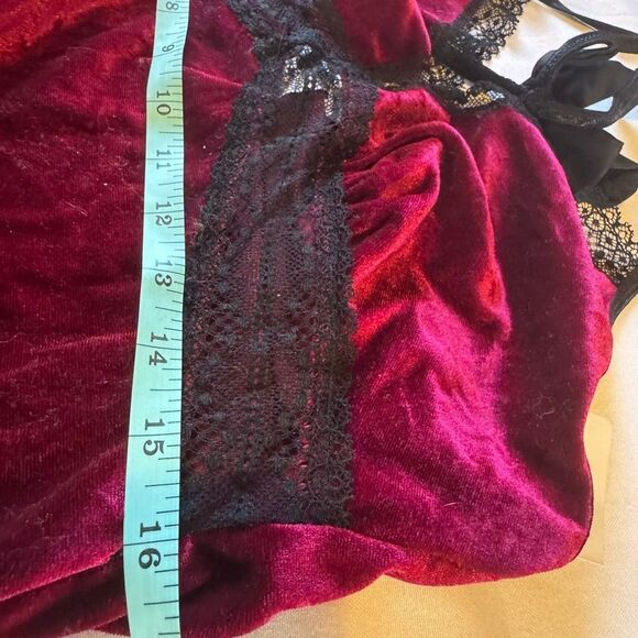 NWT LINEA DONATELLA W Med Babydoll lace Empire Waist Red Velvet slip dress Y2K - Picture 4 of 7